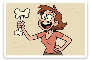 animated bone, energetic and fun, cartoon style sticker