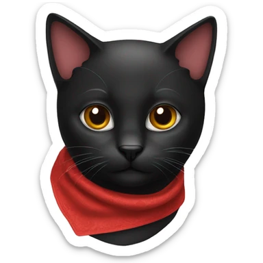 a black cat, it is wearing a red solid bandana around its neck sticker