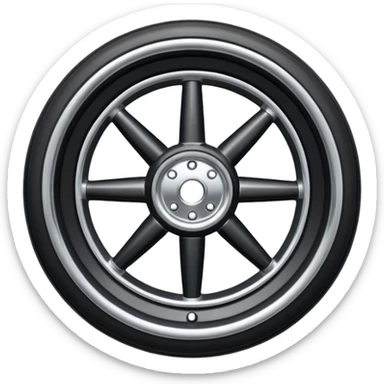 Front-view wheel, perfectly symmetrical, 6-8 short thick spokes, very wide heavy outer rubber rim, simple clean design, centered. sticker
