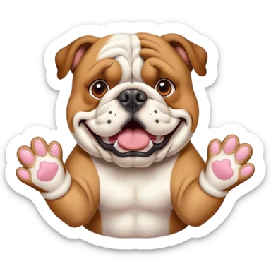 British bulldog dog with paws out in front of face in a surprised pose sticker