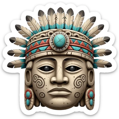 Toltec stone head carving with ceremonial headdress sticker