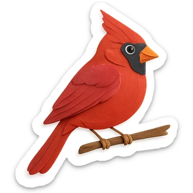 cardinal sitting on a branch, delicate paper layers, expressive eye, naturalistic pose sticker