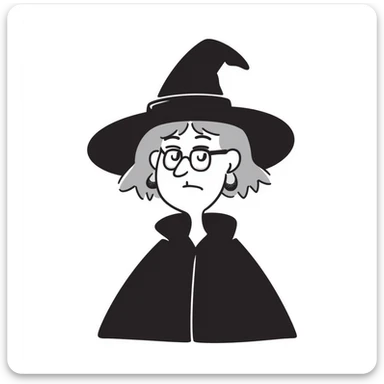 Angry Professor McGonagall with tight bun, square glasses, witch hat, stern expression, lips pursed in disapproval sticker