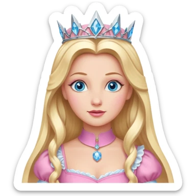 Glinda from the Wizard of Oz with blue eyes, blonde long hair, pink outfit sticker