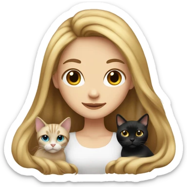 Long hair white girl with 2 cats  one brown and one black sticker