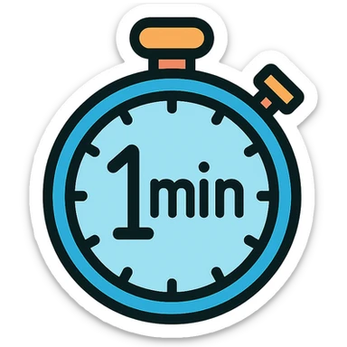 stopwatch with a large 1min text in the center, visually balanced, icon style sticker