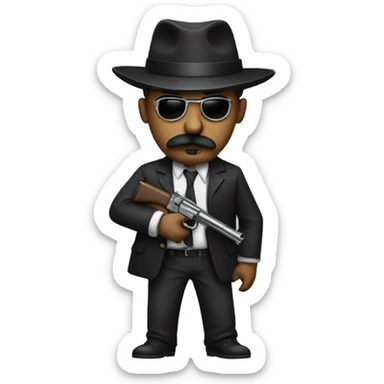 Gangster with a mustache and a gun sticker