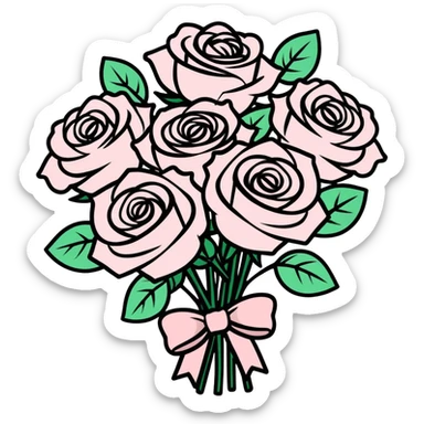 Pastel Pink roses bouquet with bow sticker