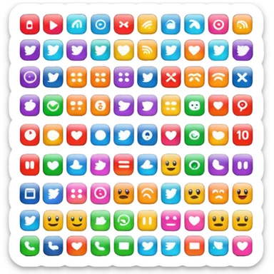 Emoji style simplified iMac screen displaying app icons in grid sticker
