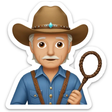 Give this emoji 🤠 a whip make it an old white guy with a whip  sticker