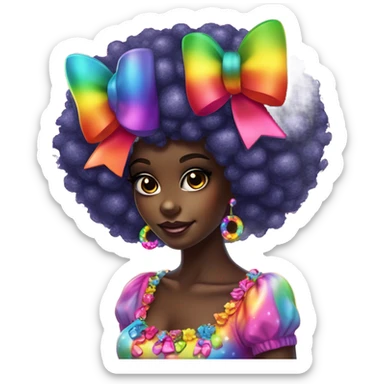 Lisa frank dark skin girl with rainbow bow headband Afro with pearls sticker