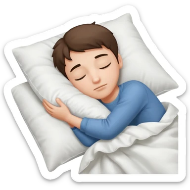Un garçon qui dort avec oreiller, blanc et couette blanche sticker