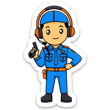 Team Fortress 2 Scout with blue uniform, headset, Boston accent, slim body, carrying scattergun, official character design sticker