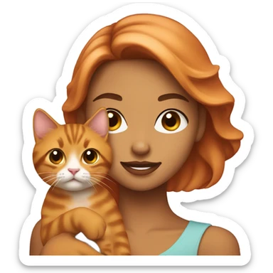 pretty woman holding tabby orange cat sticker