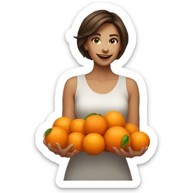 Pretty woman with short brown hair juggling oranges sticker