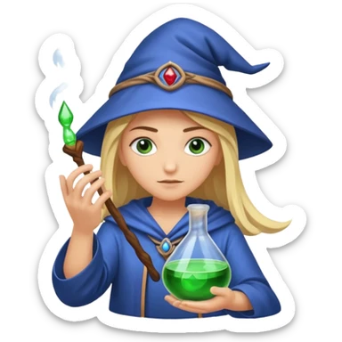 rune mage stirring potion slowly eye contact sticker