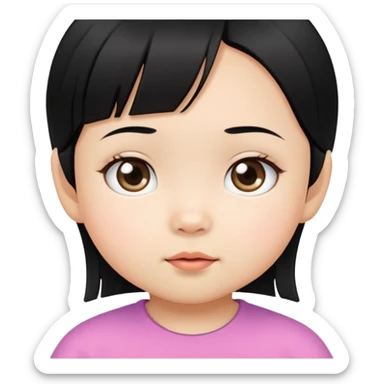 close up toddler girl face, Asian small eyes, light skin, straight black hair sticker