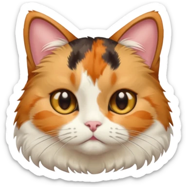 calico cat with small head, hazel eyes, and short but chubby body sticker