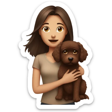 Brunette girl with brown fluffy dog  sticker