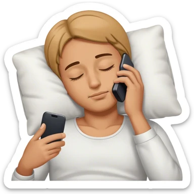 person sleeping while holding a phone. The person should have closed eyes, a relaxed expression, and a phone in their hand or near their face. sticker