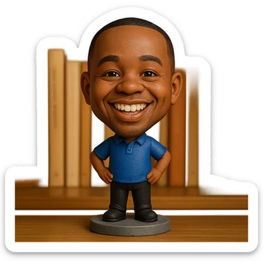 cheerful bobblehead style character sticker