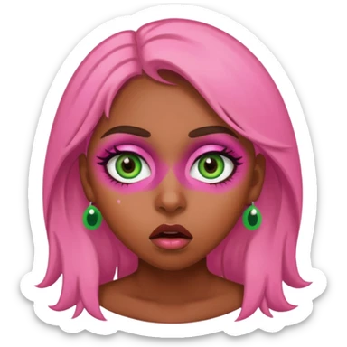 pink green shocked brown girl eyeballs sticker