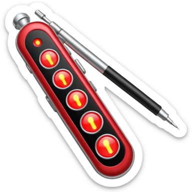 the neuralyzer from Men in Black movies; a pocket sized, extendable silver probe with a red light at the tip and 3 small black dials in the extended part sticker