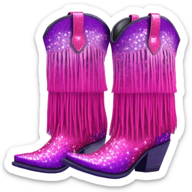Realistic hot pink to purple ombre leopard print pair of fashion cowgirl boots with sparkly shiny glitter fringe on them. sticker