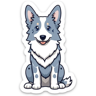 A merle border collie dog sitting, with blue and gray spotted coat, alert ears, and friendly expression sticker