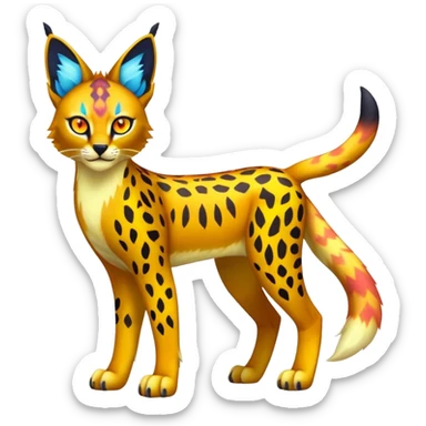 A colorful lynx-caracal-serval-fakemon-Digimon-creature-hybrid sticker