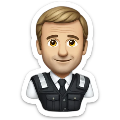 emmanuel macron with a secutiry gilet sticker