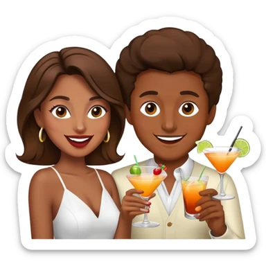 couple situacion brown hair drinking cocktail and dancing, crazy face sticker