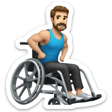 Wheelchair guy working out with brown hair, brown eyes and brown mustache  sticker
