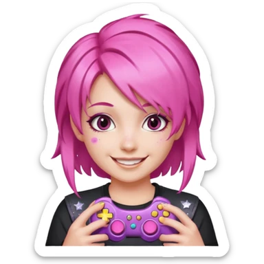 glitter pink gamer girl happy pink hair sticker