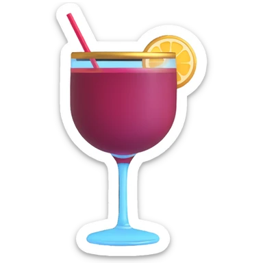 3D emoji style cocktail glass with burgundy drink and a gold rim sticker