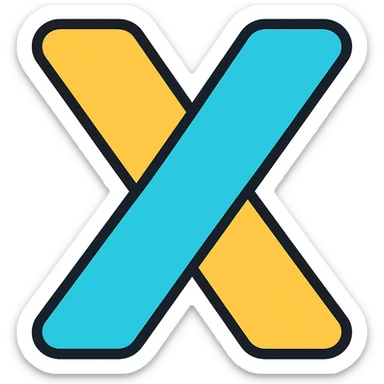 icon of the letter X, colorful style, black outline, no background sticker