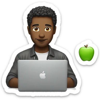 Developer in front of his Apple Laptop sticker