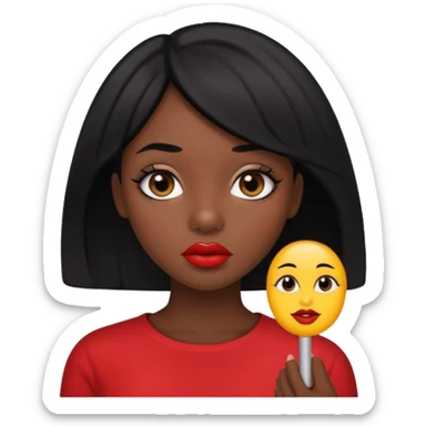 Dark skin gurl with black hair, big lips m, dark brown eye, octagon face shape and chinky eyes no red lipstick  sticker