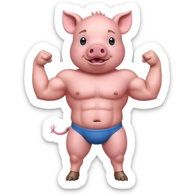 pig with 6 pack on two legs flexing sticker