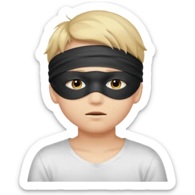 boy with blindfold over eyes sticker