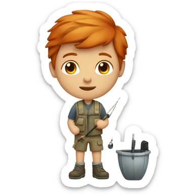 Redhead young man fishing on a boat very short straight hair sticker