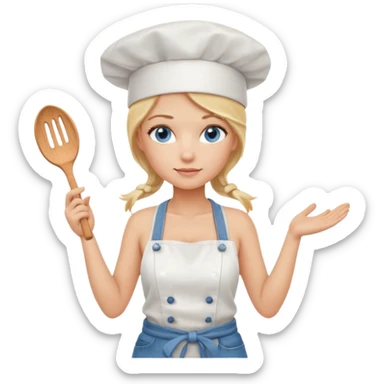 Sexy Full body  pretty
Long Blonde hair blue eyed female chef wearing white tank top, denim shorts and chef hat arms folded sticker