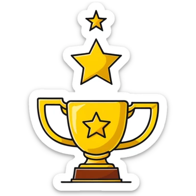 golden trophy with 5 stars, award emblem sticker