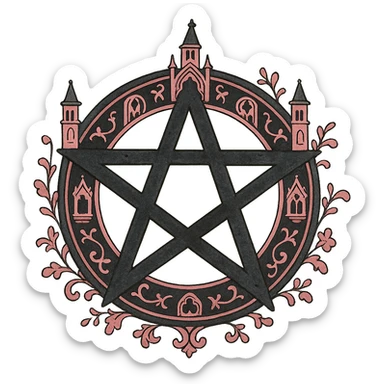 gothic star, black and pink colors, ghibli style sticker