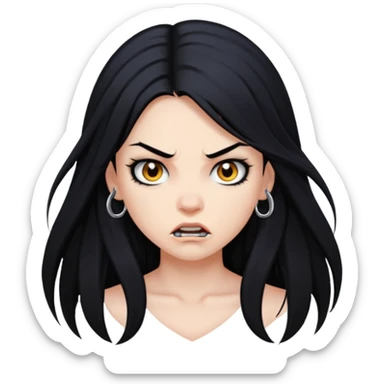 aggressive girl with long black hair sticker