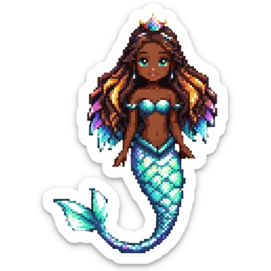 Mermaid princess with dark brown skin and shimmering iridescent tail scales sticker