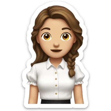 Girl with straight brown hair and white ruffle shirt sticker