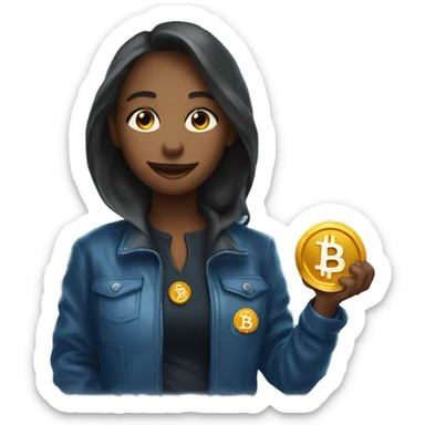 sapphire in a jacket with bitcoin in her hands sticker