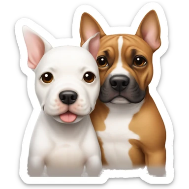 Two dogs, a White Bull terrier, and a brown-and-tan frenchie hugging sticker