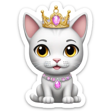 Sparkly princess-cat with tiara and necklace full body sticker
